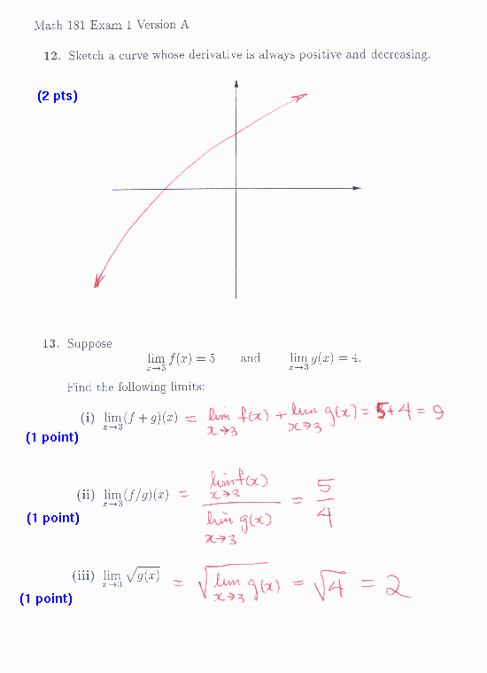 12. an increasing function that is concave down 13(i). 9 (ii). 5/4 (iii). 2