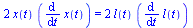 `+`(`*`(2, `*`(x(t), `*`(diff(x(t), t))))) = `+`(`*`(2, `*`(l(t), `*`(diff(l(t), t)))))