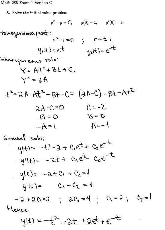 Answer to question 8