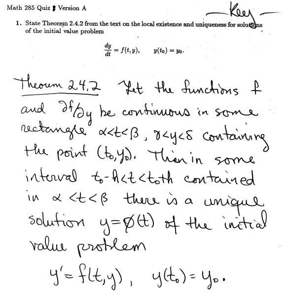 Answer to question 1